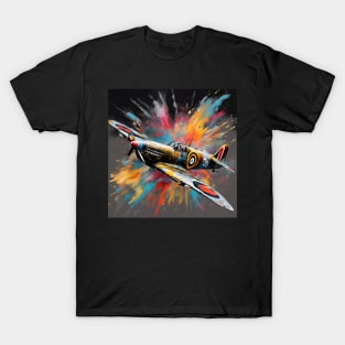 Spitfire Fighter Aircraft WWII Ink Explosion T-Shirt